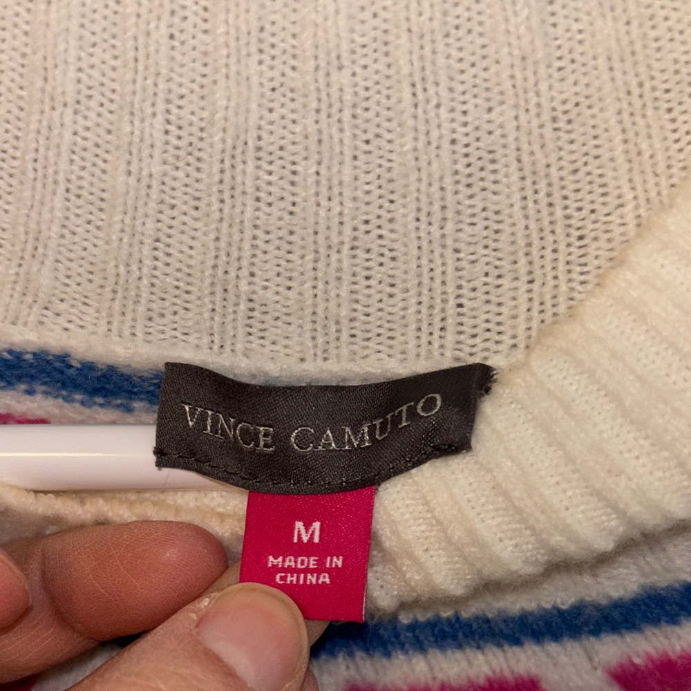 Vince Camuto Cream Multicolor Patterned Mockneck Sweater - Picture 2 of 9